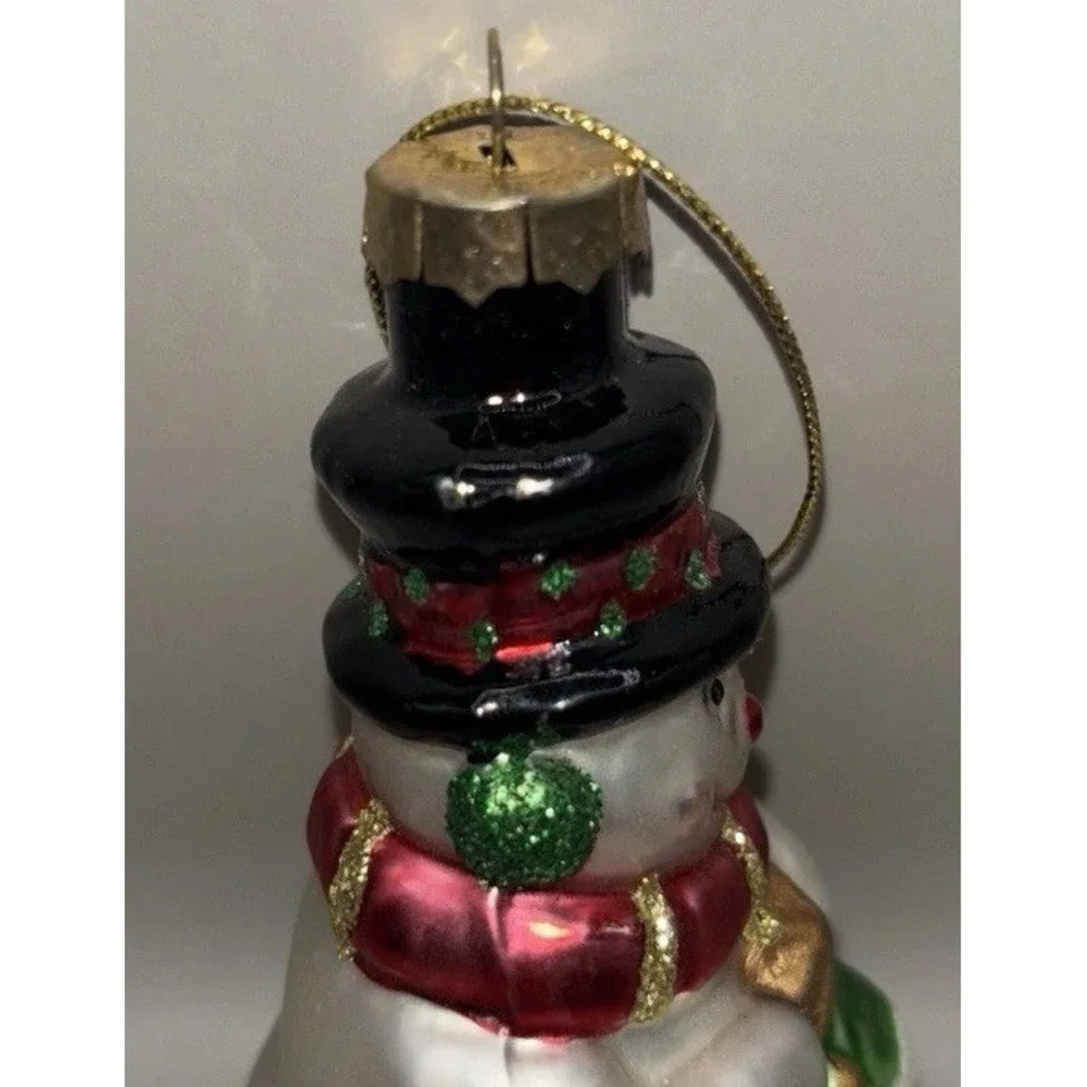 Vintage Blown Glass Snowman with Hat & Scarf Christmas Tree Ornament 3 1/2